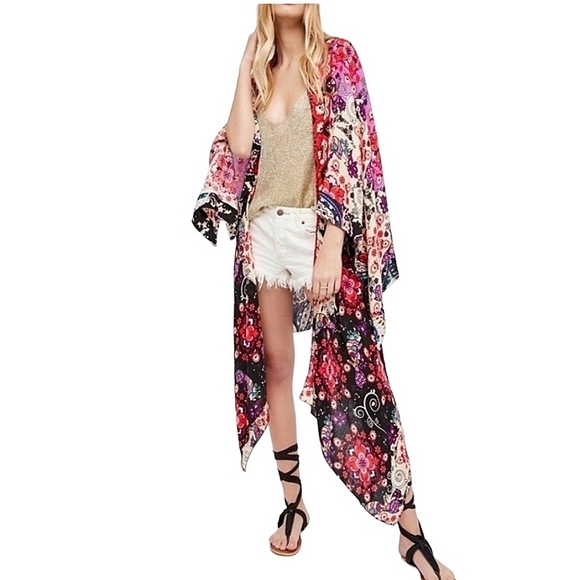 Free People Other - Free People Little Wing Kimono  Boho Floral Shawl‎ Size All